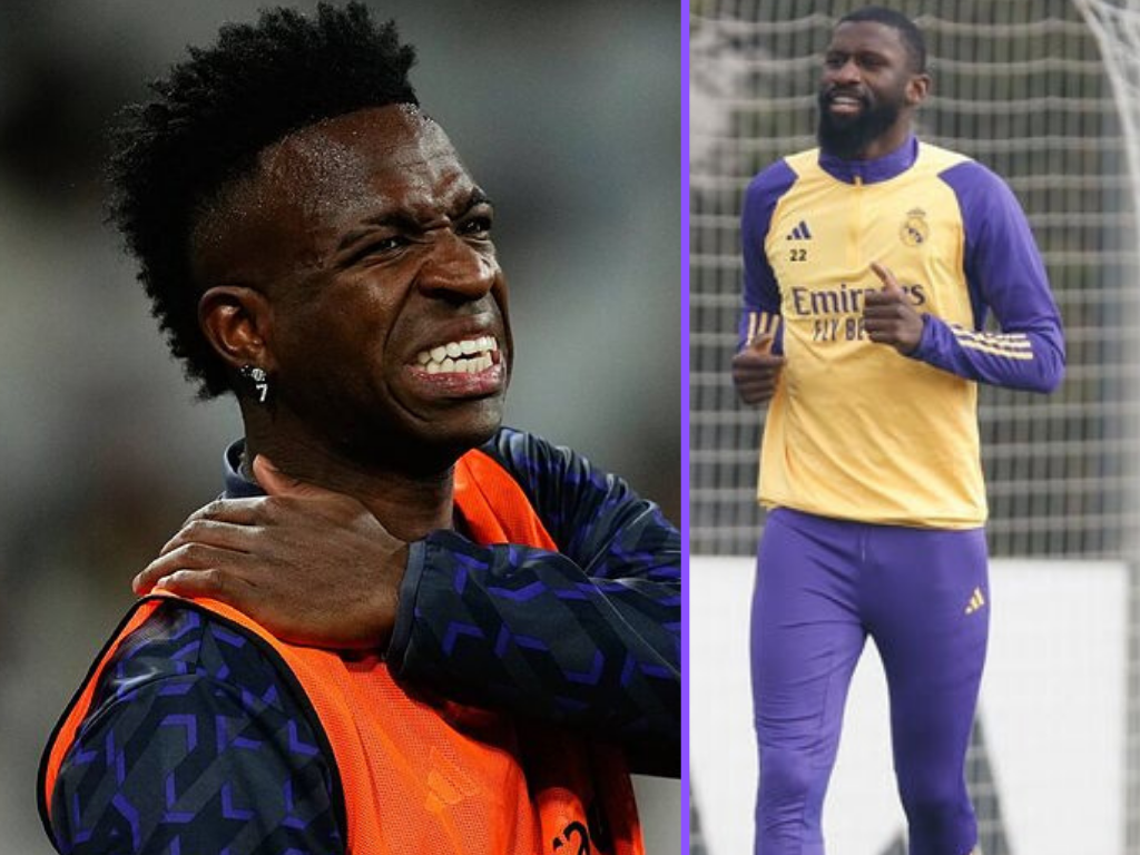 Vinícius con dolor de cervicales y Rüdiger entrenando (Marca y Real Madrid)
