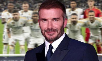 Beckham con un once del Real Madrid de fondo (Agencias)