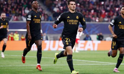 Brahim celebrando gol al Leipzig (Real Madrid)