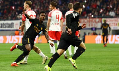 Brahim y Vinícius celebrando su gol al Leipzig (Real Madrid)