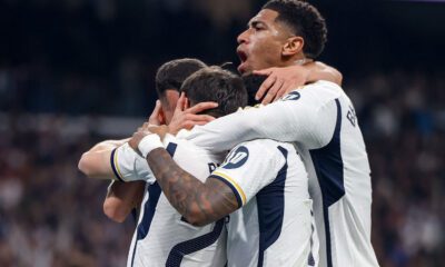 El Real Madrid celebrando un gol en el Bernabéu (Getty)