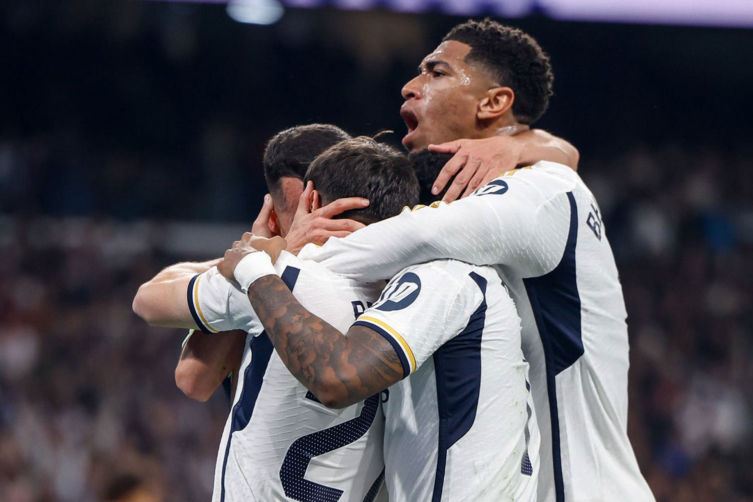 El Real Madrid celebrando un gol en el Bernabéu (Getty)