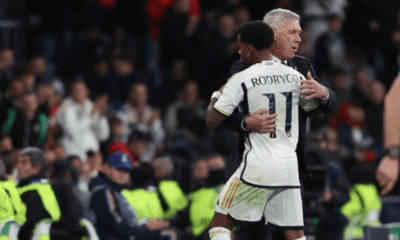 Rodrygo saludando a Ancelotti (Getty)