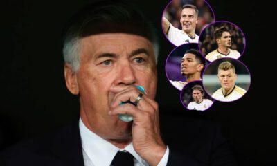 Ancelotti con Lucas, Brahim, Modric, Kroos y Bellingham (Getty)