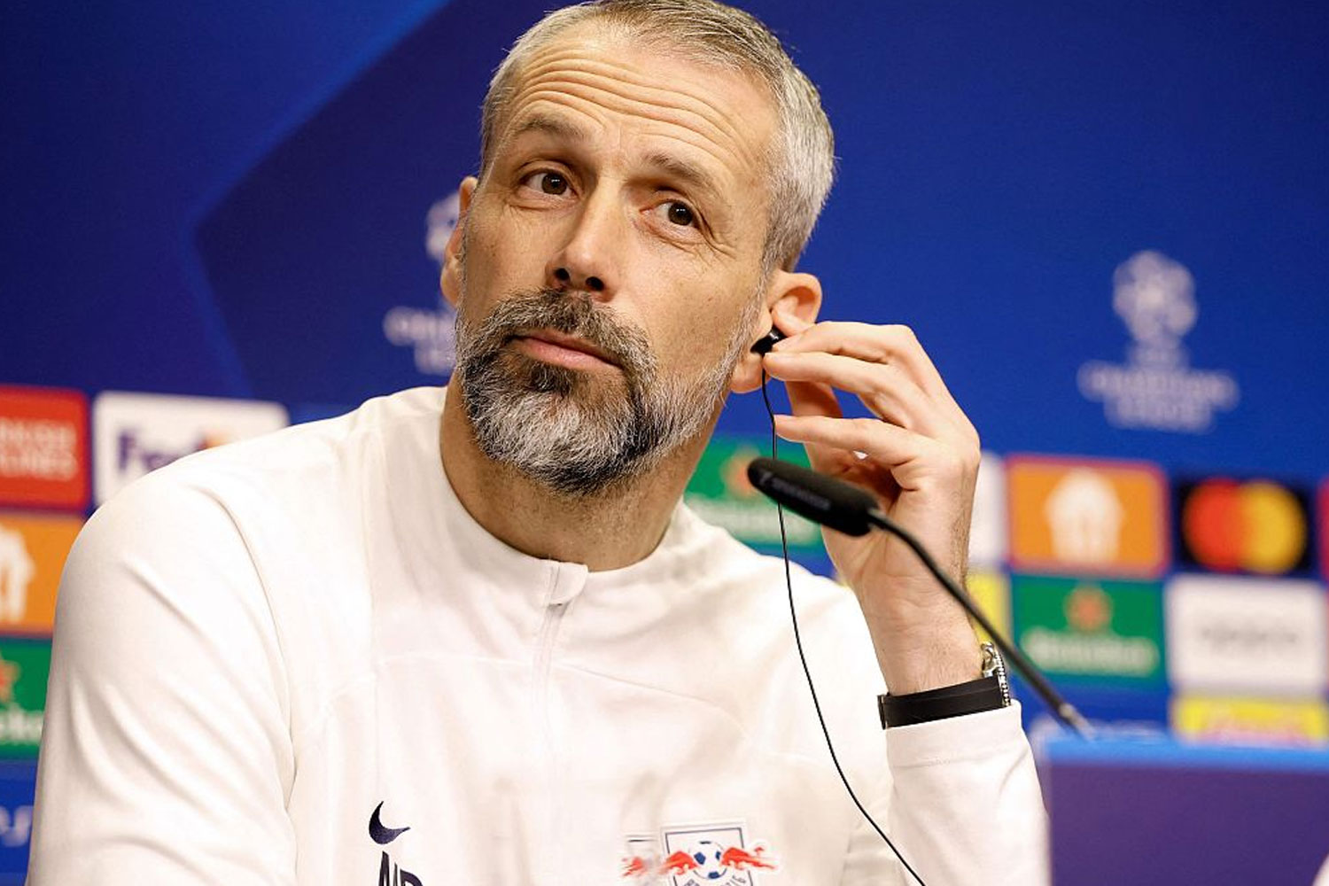 Marco Rose en rueda de prensa de Champions (Getty)