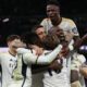 El Real Madrid celebrando un gol en el Bernabéu (AFP)