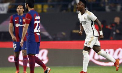 Vinícius celebrando un gol al Barça (Reuters)