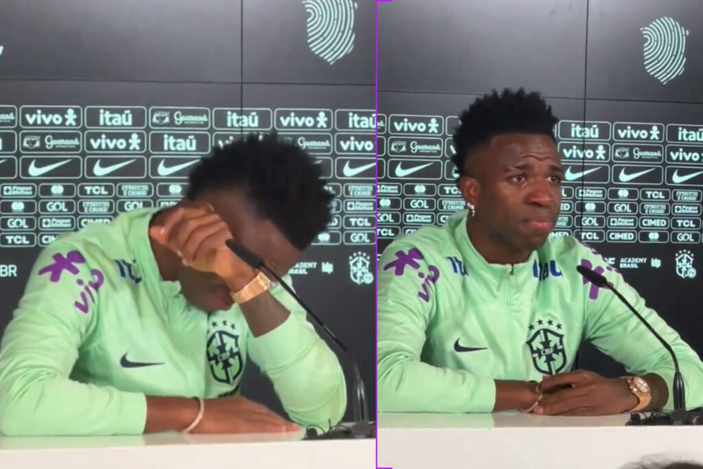 Vini llorando en rueda de prensa en Valdebebas