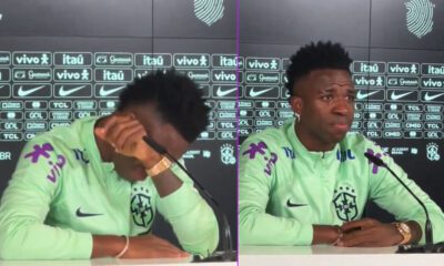 Vini llorando en rueda de prensa en Valdebebas