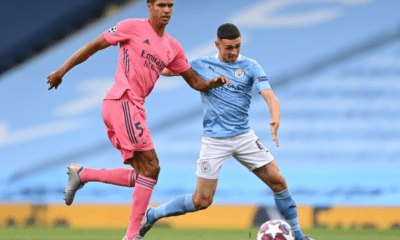 Varane en 2020 contra el City (Getty)