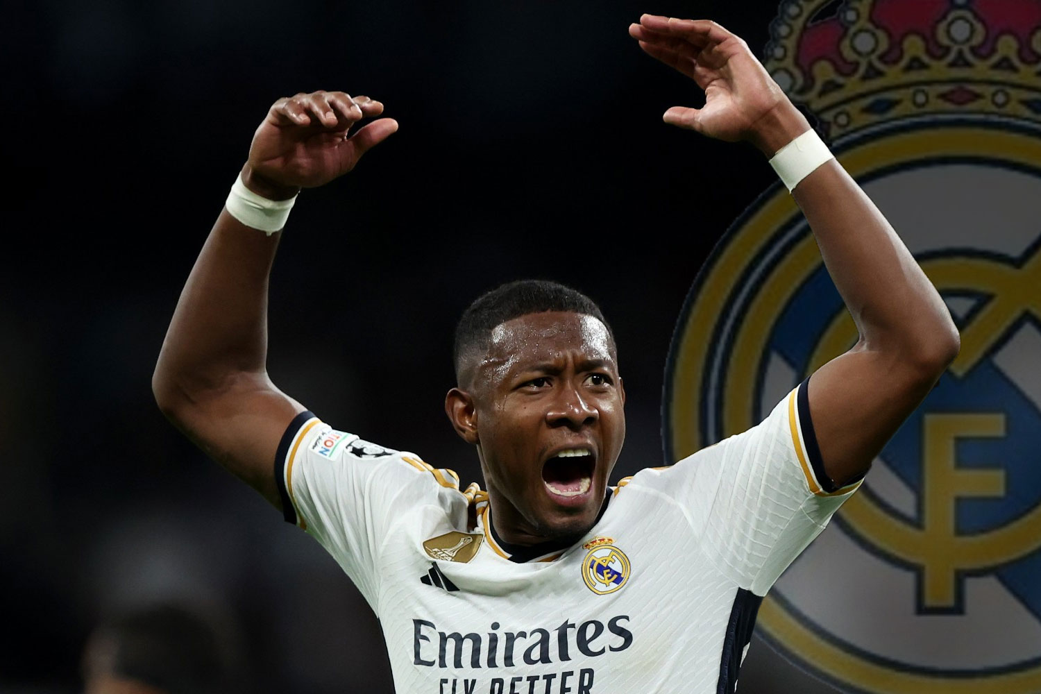 David Alaba con un escudo por detrás (Getty - montaje Dinastía Blanca)