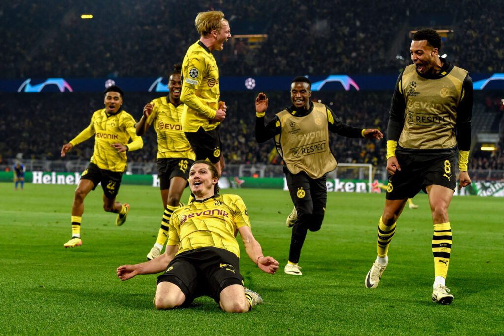 La celebración del Dortmund ante el Atlético