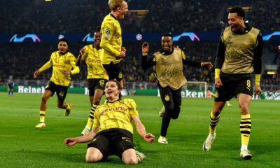 La celebración del Dortmund ante el Atlético