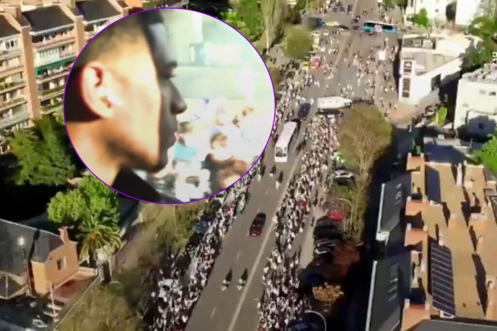 Bellingham en la llegada del autobús del Real Madrid