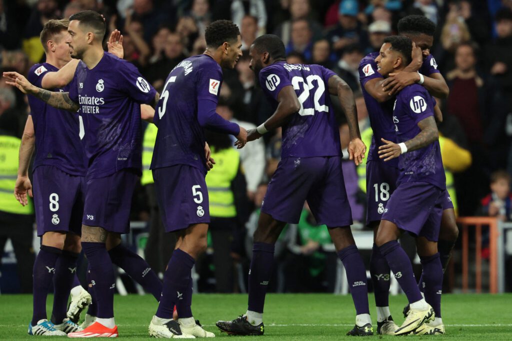 El Real Madrid celebrando un gol en el Bernabéu (Getty)