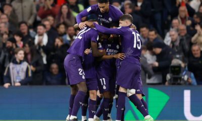 La celebración grupal al gol de Rodrygo (Real Madrid)