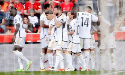 El Madrid celebrando un gol en Mallorca (AFP)