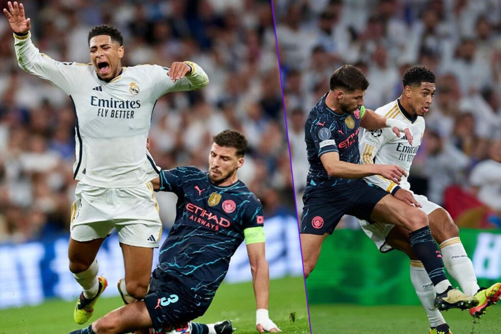 Rúben Dias y Bellingham tuvieron un duro duelo en el Madrid-City (Getty)