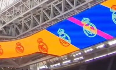 El videomarcador del Bernabéu ya está encendido y con ajuste de brillo