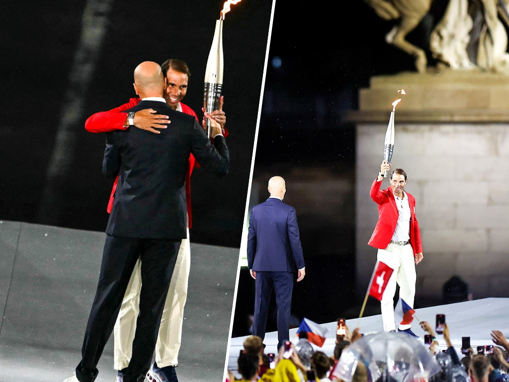 Imagen para la historia: Zidane dándole la antorcha de los JJ.OO a Rafa Nadal