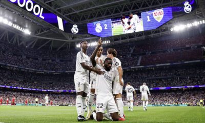 El Real Madrid celebrando un gol en el Bernabéu