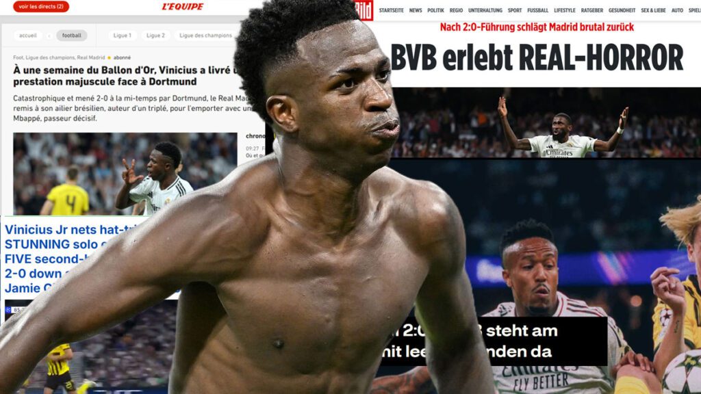 La reacción de la prensa internacional por la exhibición de Vinicius en el 5-2 al Dortmund