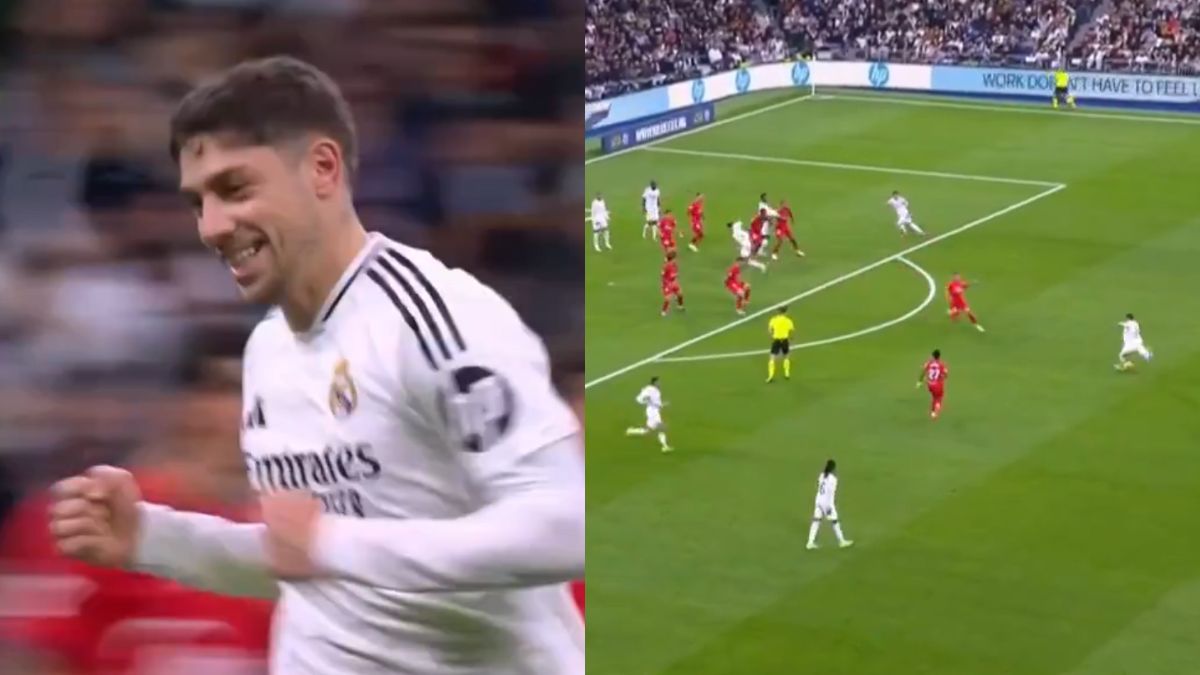 Valverde disparando a portería y celebrando su gol al Sevilla