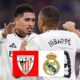 Bellingham y Mbappé con escudos del Athletic y Real Madrid