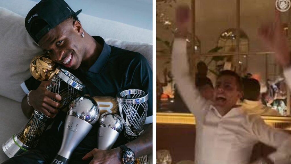 Vinicius con el The Best y Rodri celebrando el Balón de Oro