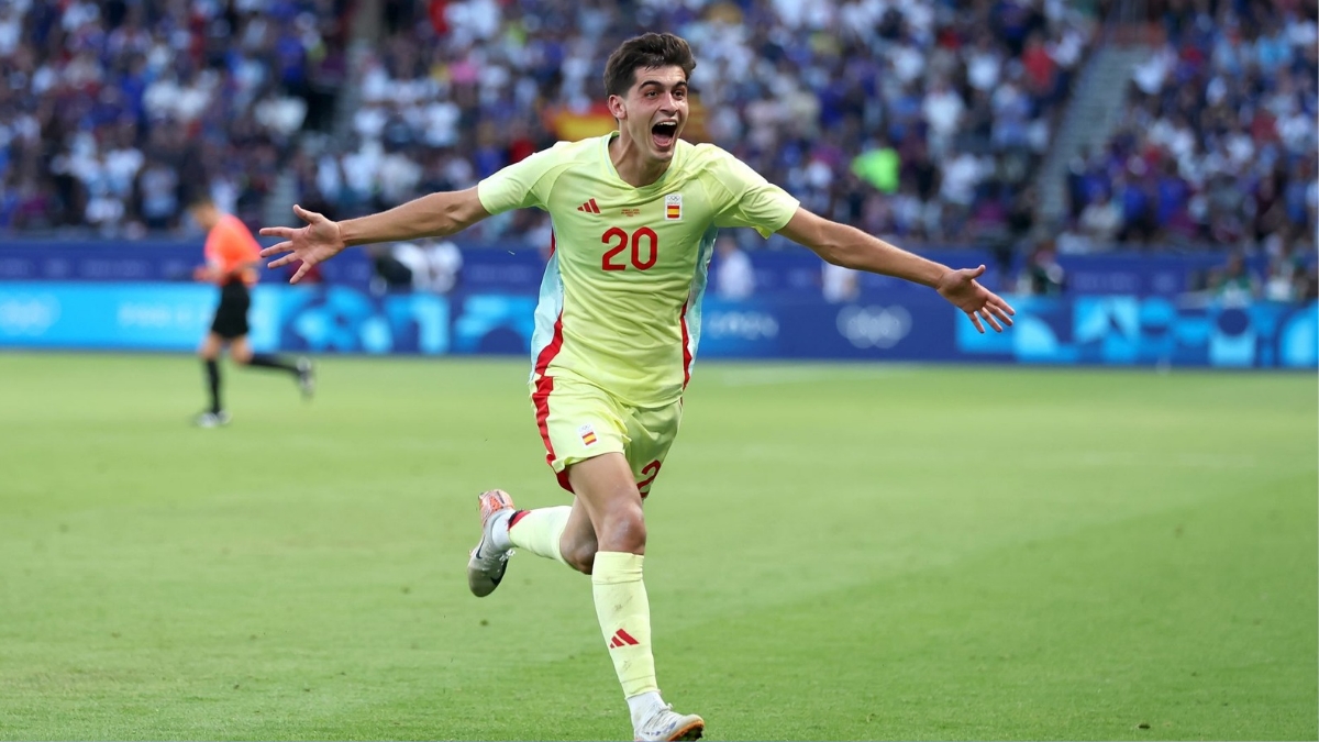 Juanlu celebrando un gol con España en los Juegos Olímpicos