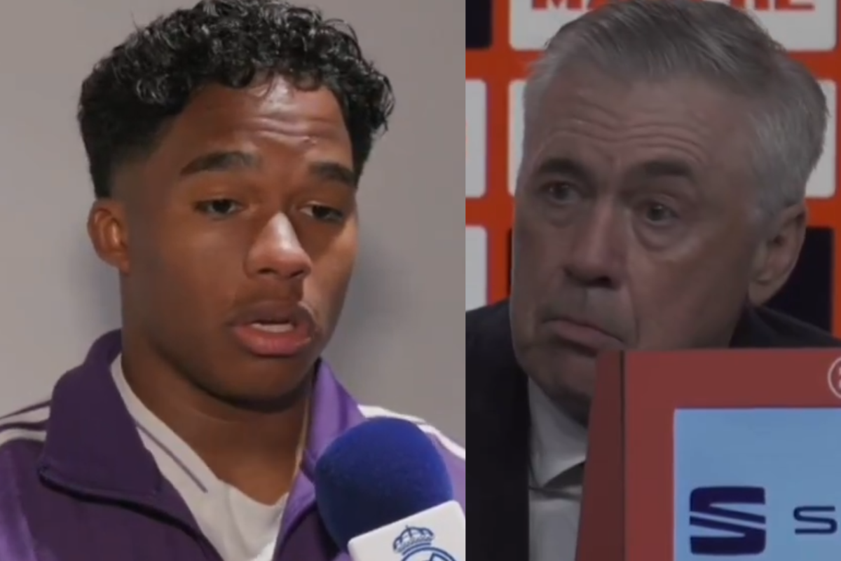 Endrick y Ancelotti en zona mixta de Anoeta