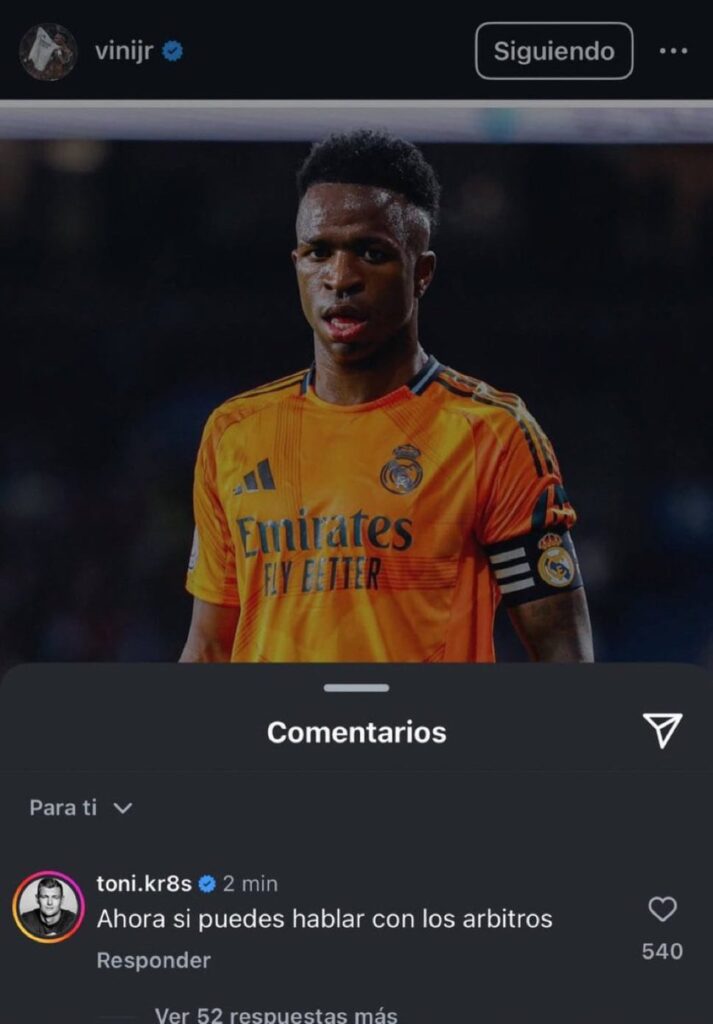 El post de Vini con el comentario de Kroos
