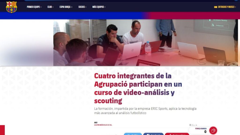 La página web del Barça mostrando que es socio de EricSports
