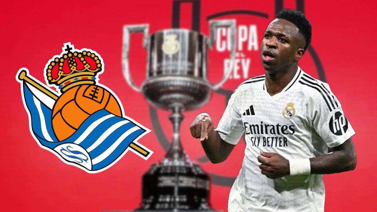 Vinicius con el logo de la Copa y escudo de la Real Sociedad