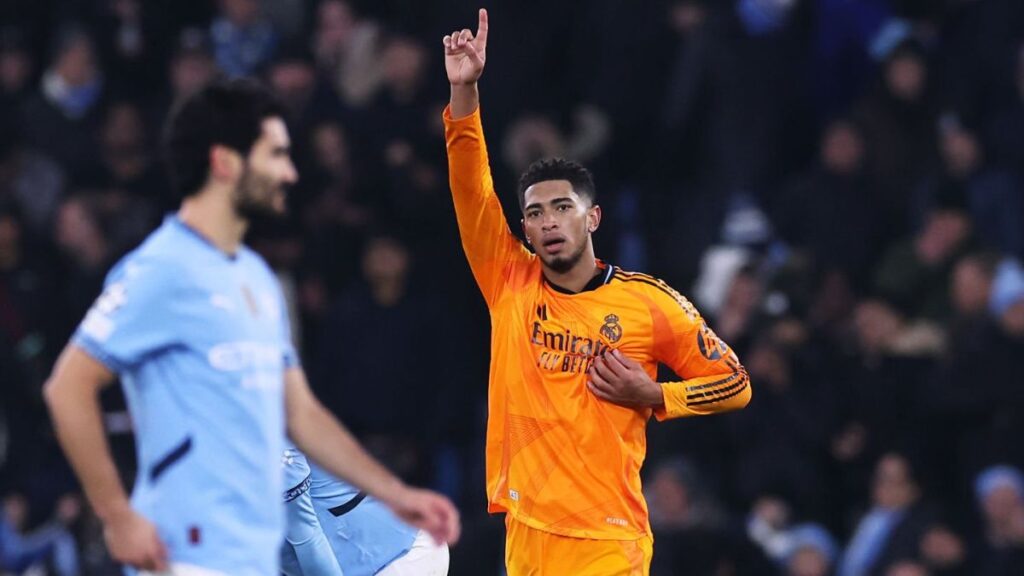 Bellingham celebrando su gol en el Etihad