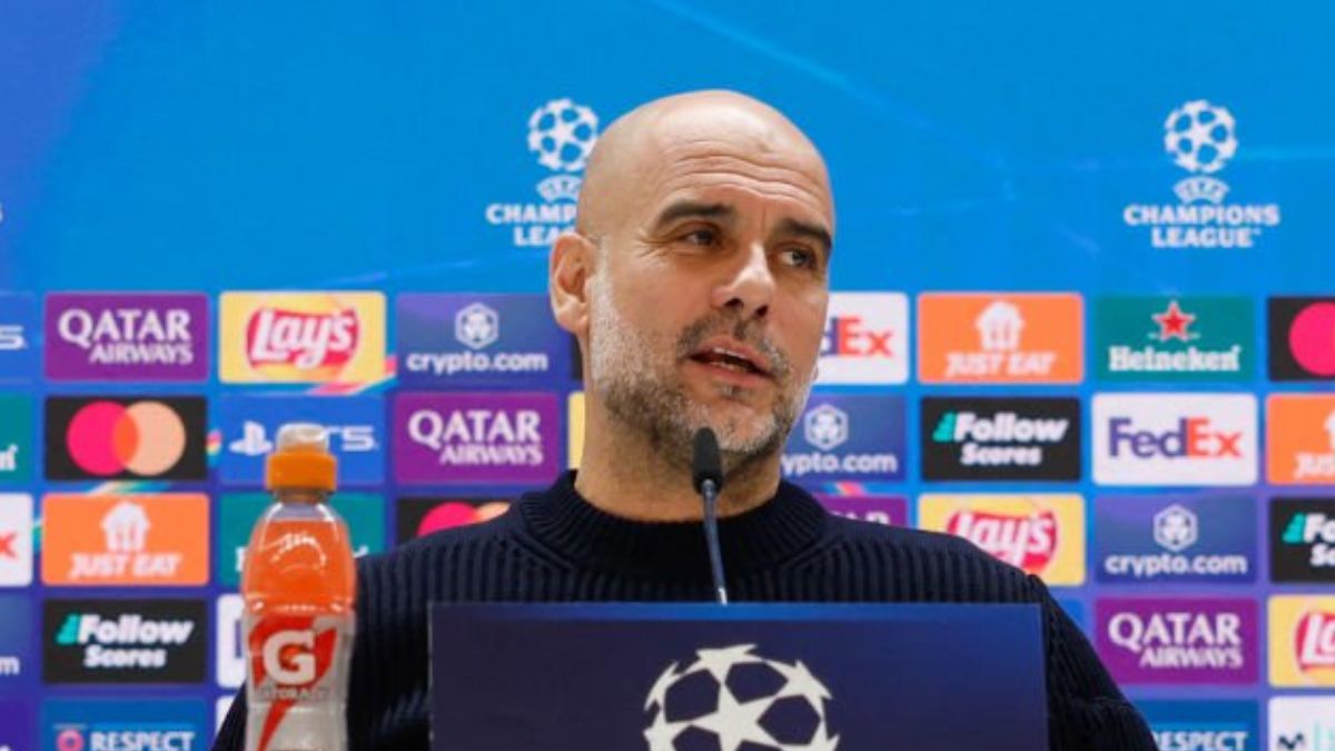 Guardiola en sala de prensa del Bernabéu
