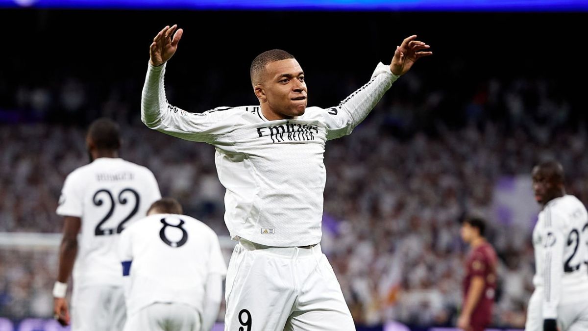 Mbappé celebrando su gol al City