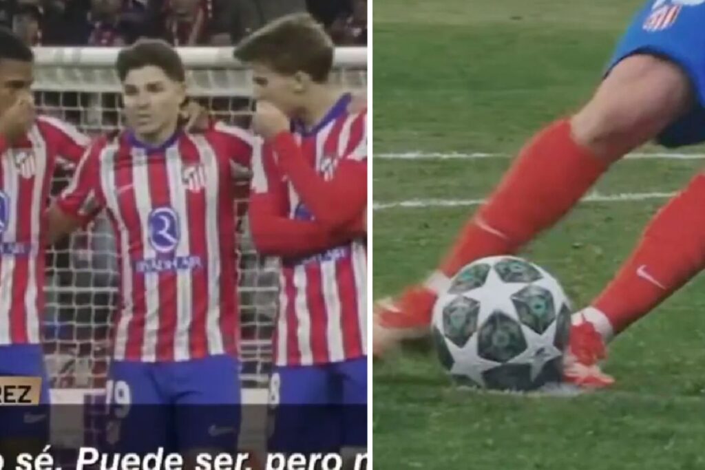 Julián hablando con sus compañeros tras el penalti y el doble toque
