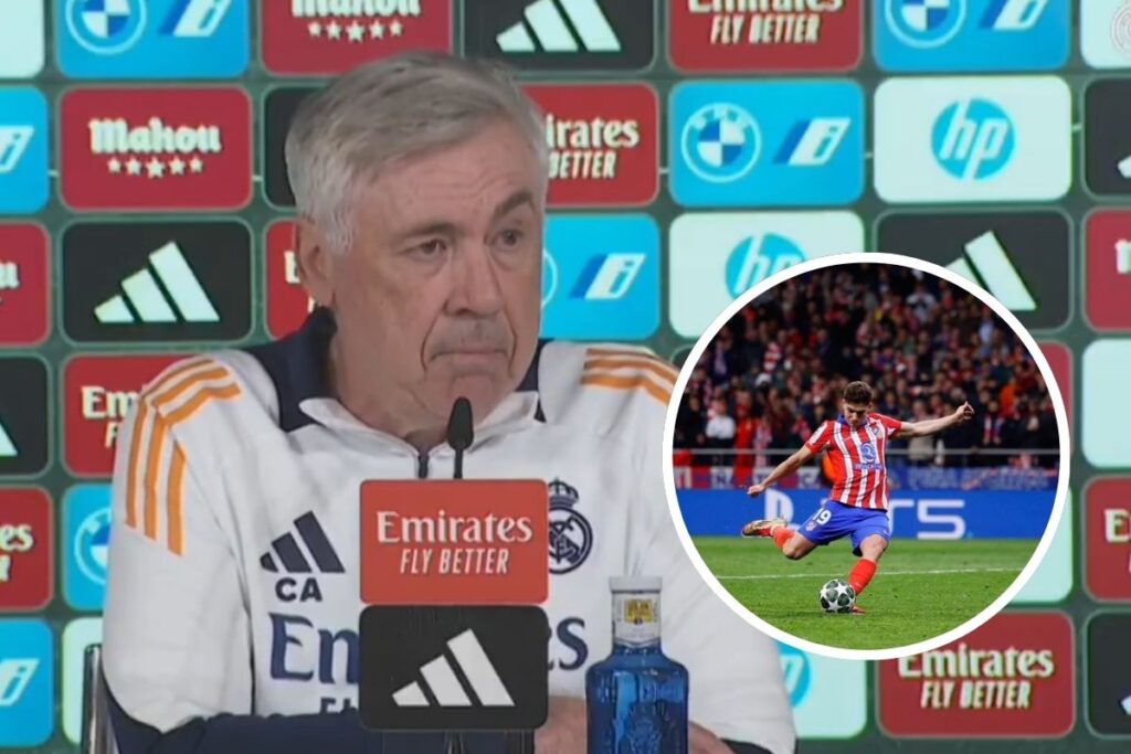 Ancelotti hablando en zona mixta y Julián tirando un penalti