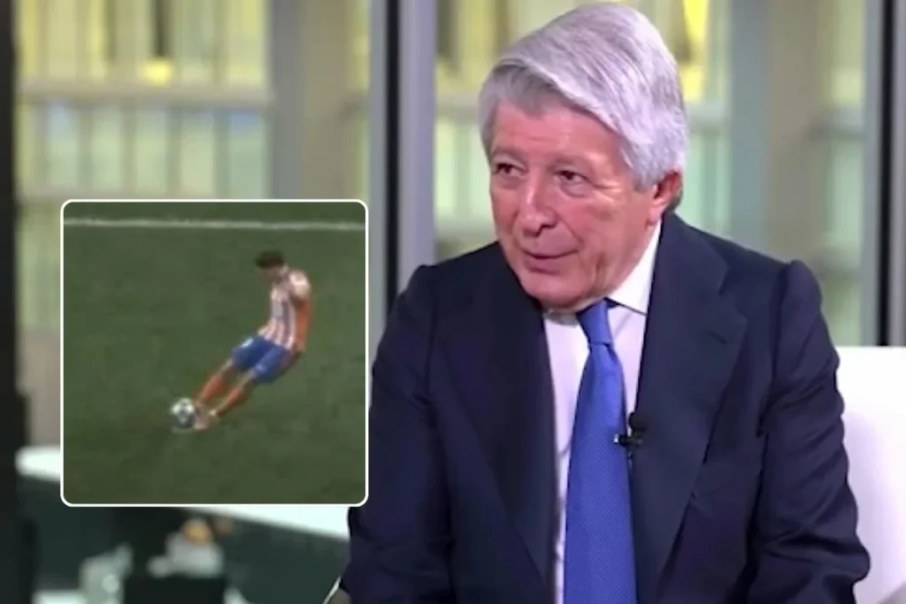 Cerezo hablando con Telemundo y al lado en un cuadrado el penalti de Julián