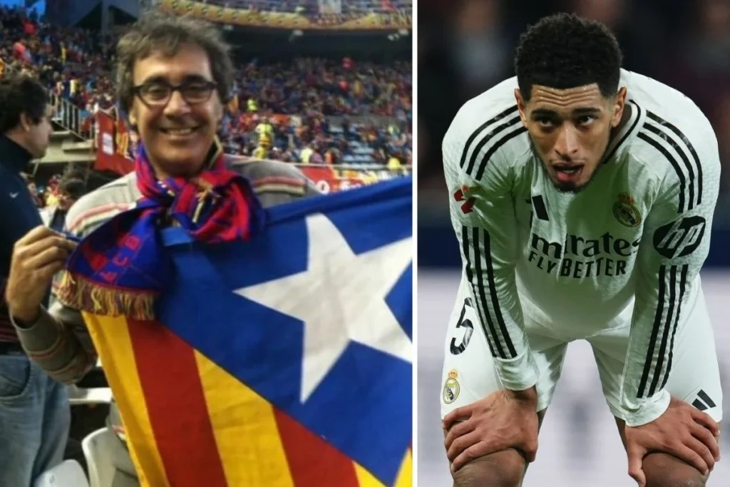 Tatxo Benet con la estelada y Bellingham en Villarreal al lado
