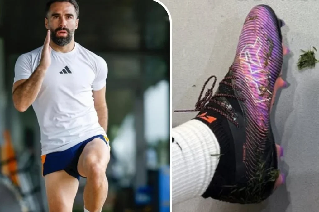 Carvajal en un entrenamiento y al lado su storie de Instagram