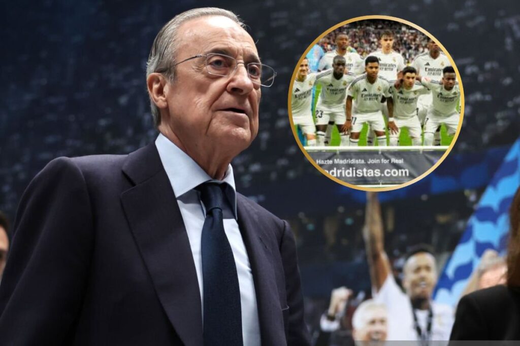 Florentino con el once del Real Madrid en un círculo