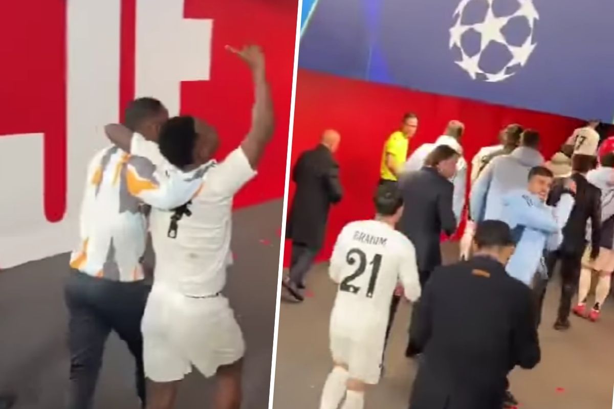 Vinicius y Ceballos haciéndole gestos a la grada del Metropolitano