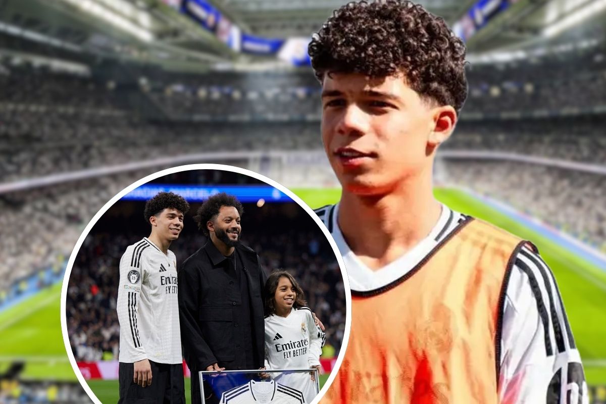 Enzo Alves en el homenaje de Marcelo y fondo del Bernabéu