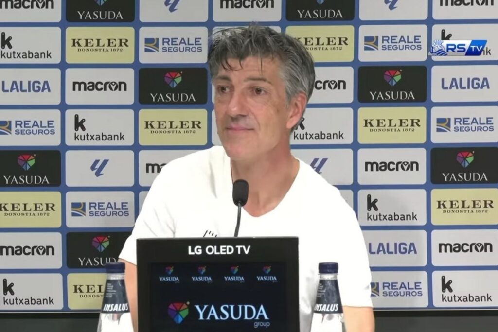 Imanol hablando antes de medirse al Real Madrid
