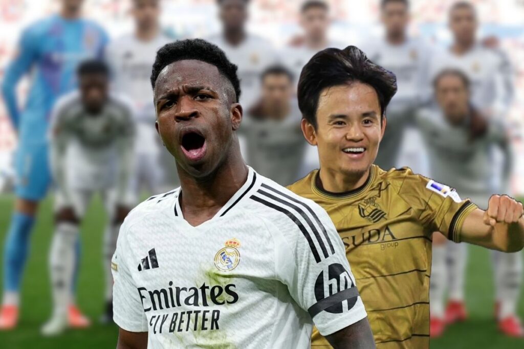 Alineaciones confirmadas del Real Madrid-Real Sociedad de Copa Vini y Kubo con fondo de un once del Real Madrid