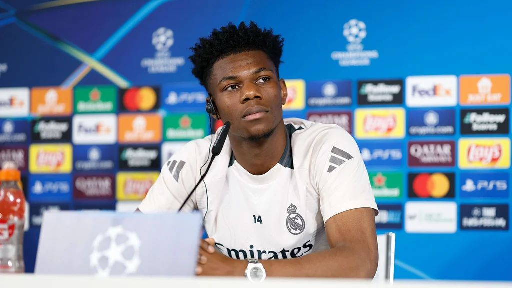 Tchouaméni en la rueda de prensa previa al Derbi