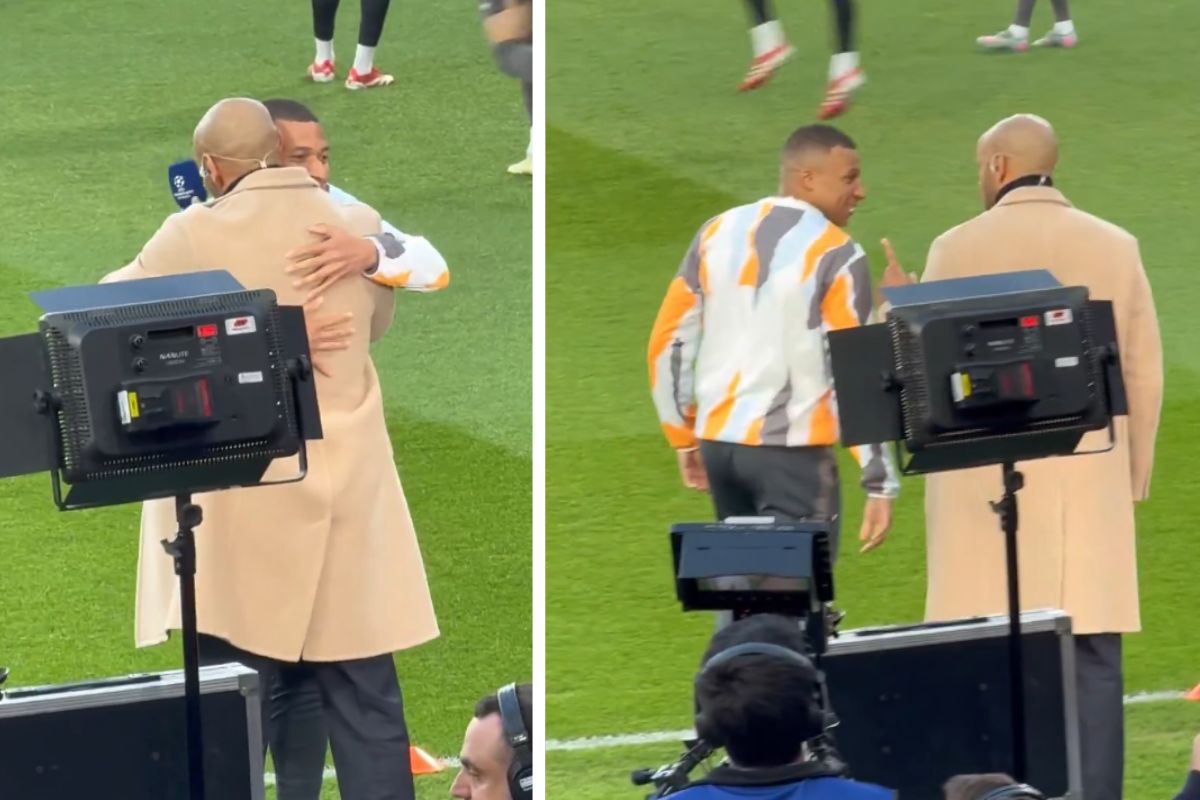Mbappé abrazando a Henry en el Emirates