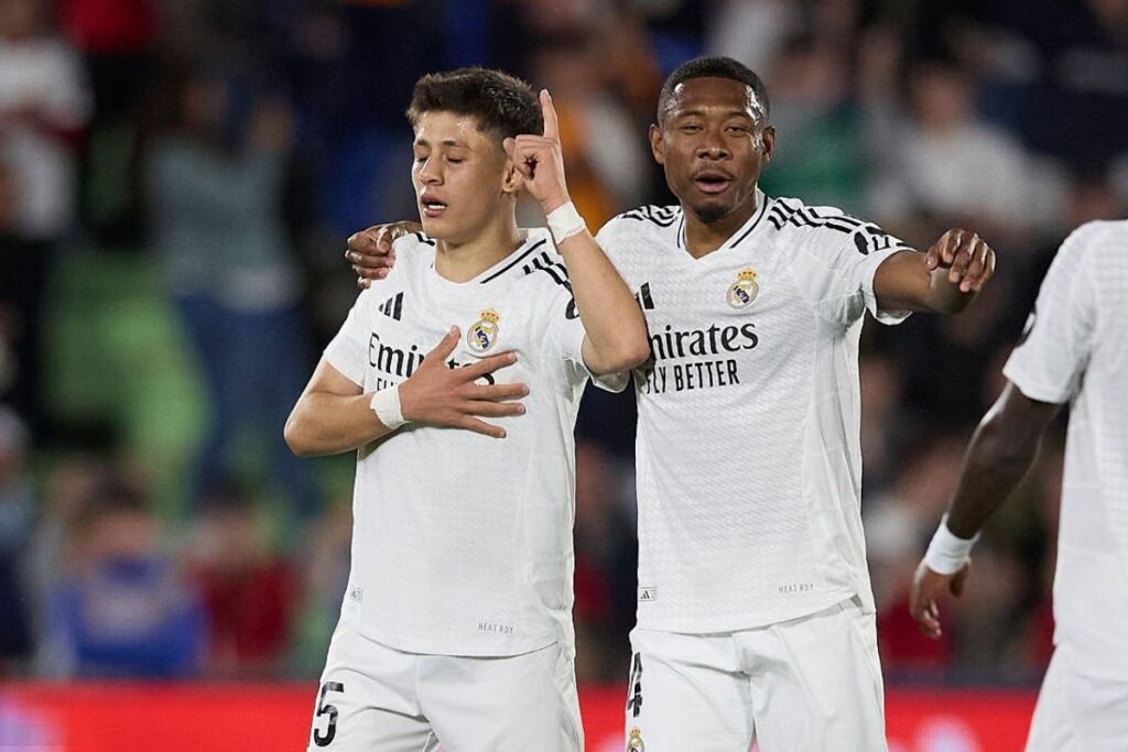 Así queda la clasificación tras el triunfo en Getafe Arda celebrando su gol junto a Alaba y Vinicius